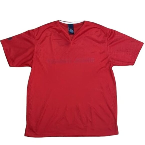 Vtg Y2K Tommy Hilfiger Jeans Mesh Jersey Style Shirt Sz Medium Red Short Sleeve - Picture 1 of 10